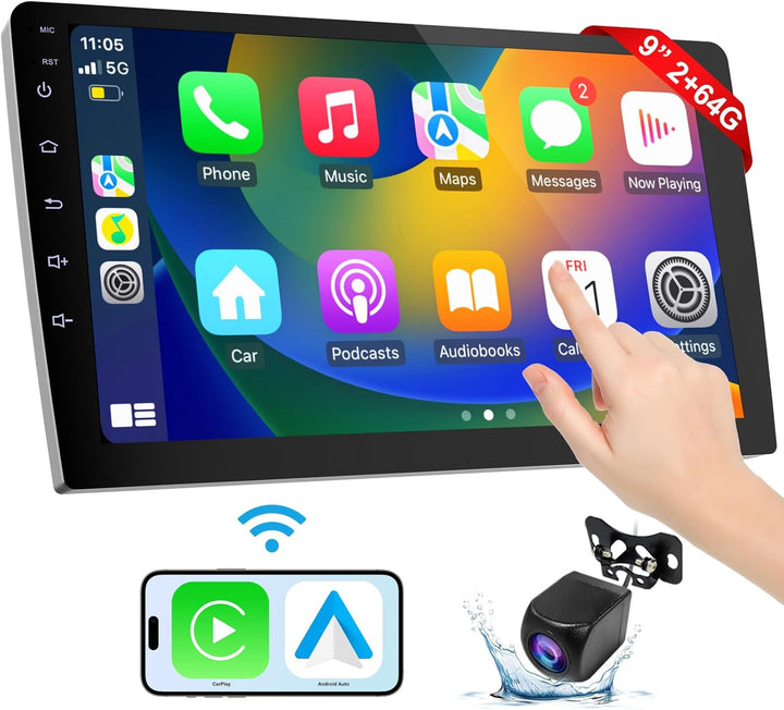 2 Din Autoradio 9 Zoll mit Wireless CarPlay & Wireless Android Auto,Auto Radio HD Touch Display mit