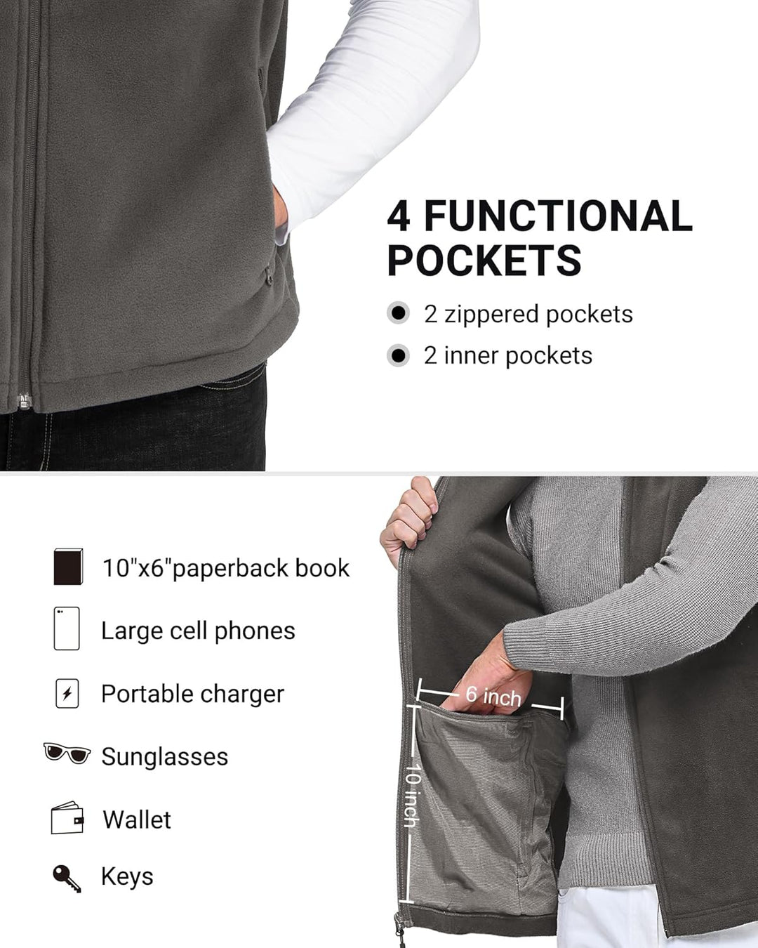 Outdoor Ventures Fleece Weste Herren Leicht Ärmellose Fleeceweste Jacke Winddicht Warm Gefütterte Wi
