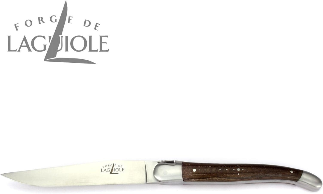 Forge de Laguiole - Set Zwei Steakmesser - Griff fossile Mooreiche - Edle Tafel-Messer - Stahl matt