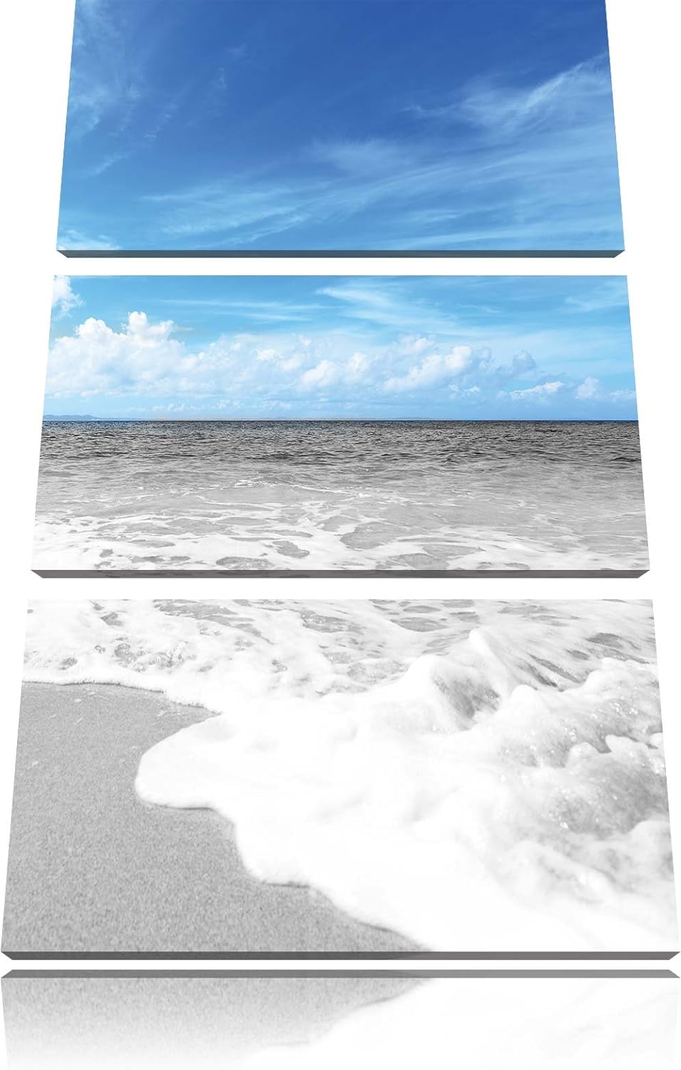 Pixxprint Sandstrand mit Welle bei azurblauen Himmel 3-Teiler Leinwandbild 120x80 Bild auf Leinwand