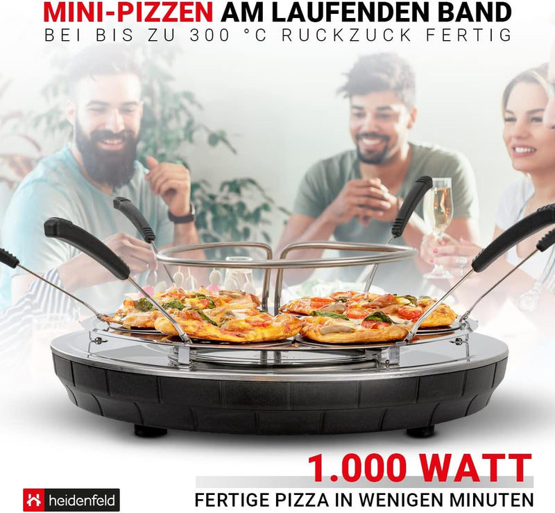 Heidenfeld Pizzaofen Pizzachef PO100 - Elektrischer Pizza Ofen - 1000 Watt - Pizzamaker inkl. Pizzas