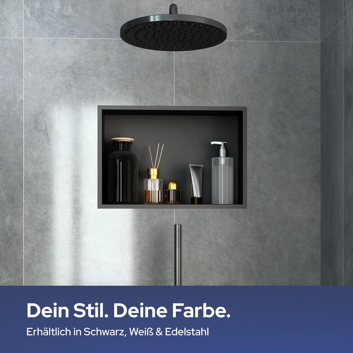 VILSTEIN Wandnische Dusche 30x30 cm [ROSTFREI] - Randlose Duschnische - Wandnische Schwarz - Einbaur