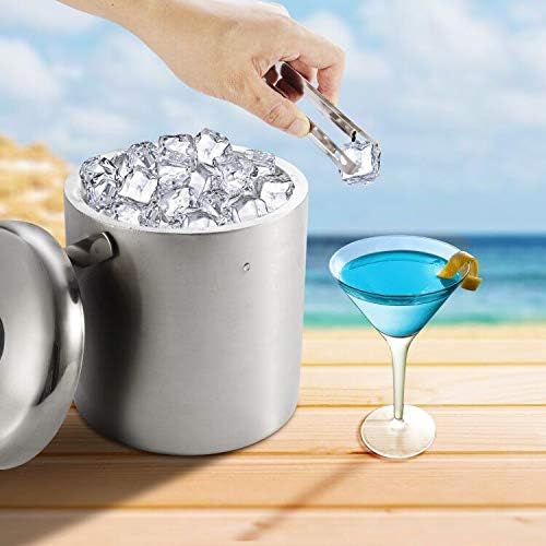 LONCWO Eiswürfelbehälter mit Deckel und Zange, 1,3L Edelstahl Eiskübel, Doppelwandig Isoliert Eiseim