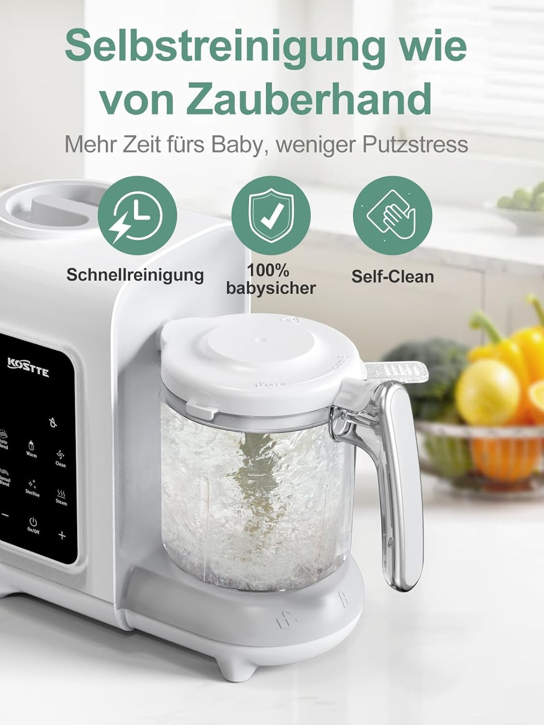Babynahrungszubereiter 6-in-1, Dampfgarer Mixen mit Auftauen, Aufwärmen, Automatische Reinigungsfunk
