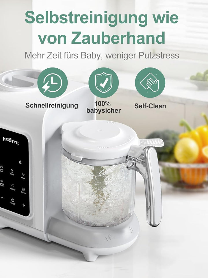 Babynahrungszubereiter 6-in-1, Dampfgarer Mixen mit Auftauen, Aufwärmen, Automatische Reinigungsfunk
