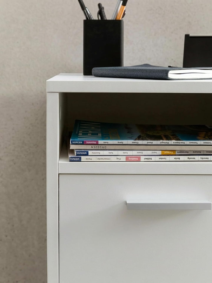 Rollcontainer Weiss 33x60x38cm Schubladenschrank | Schreibtisch-Container mit Tür &amp; Ablage | Bürocon