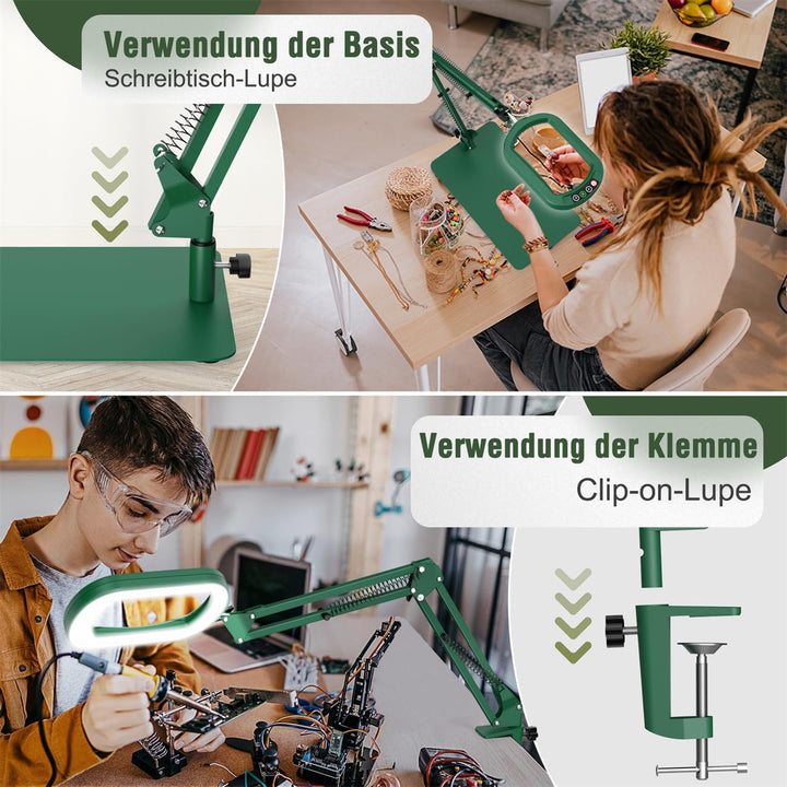 Veemagni 10X Rectangle Lupe mit Licht und Ständer, 5 Farbmodi stufenlos dimmbar, 2-in-1 LED beleucht