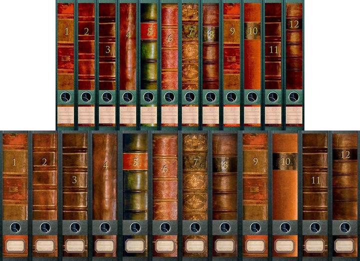 File Art - Ordnerrücken Design Etiketten - Motiv"Folio" für 12 breite + 12 schmale Aktenordner als K