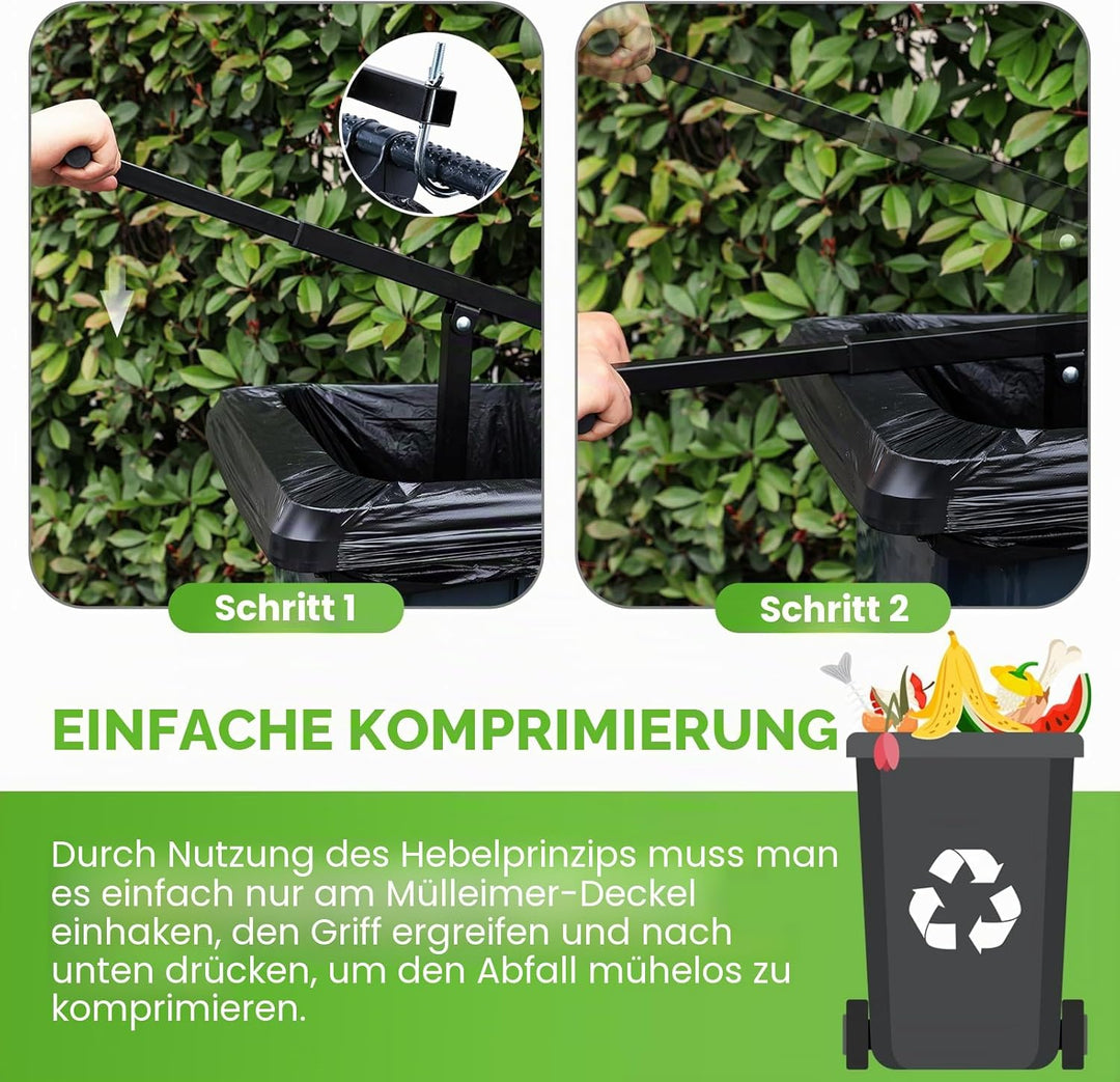 NEWTRY Manuelle Müllpresse, Müllverdichter für 120L-360L Mülltonne, Komprimiert Haushalts-, Küchen-