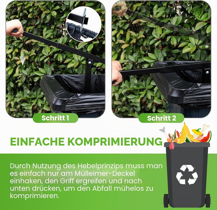 NEWTRY Manuelle Müllpresse, Müllverdichter für 120L-360L Mülltonne, Komprimiert Haushalts-, Küchen-