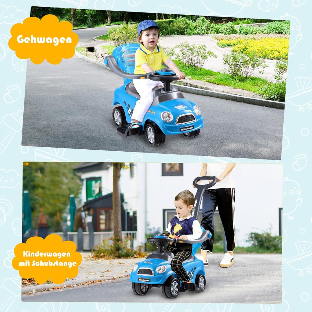 DREAMADE Rutschauto mit Schiebestange, Rutschfahrzeug mit abnehmbarem Sicherheitsbügel & Fussstützen