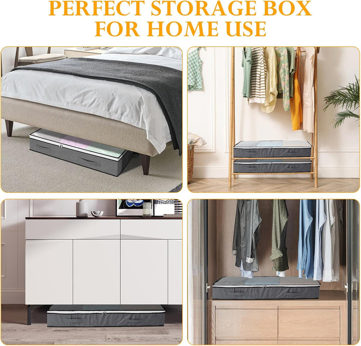 Cozary 3 Stück Unterbett Aufbewahrungsbox 75L, Unterbettkommode mit Sichtfenster, Umzugstaschen, Tra