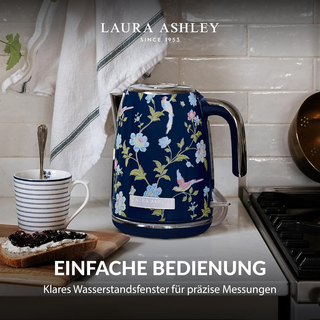 Laura Ashley Elveden Navy Kabelloser Elektrischer Wasserkocher von VQ. Edelstahl-Wasserkocher 1.7 Li