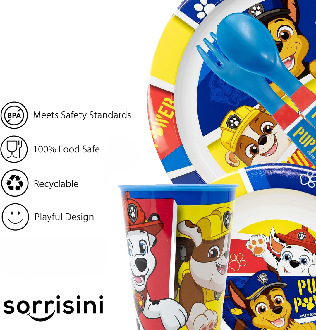Sorrisini Kindergeschirr set Paw Patrol, Wiederverwendbares geschirr Set, Kinder Essgeschirr, Microw
