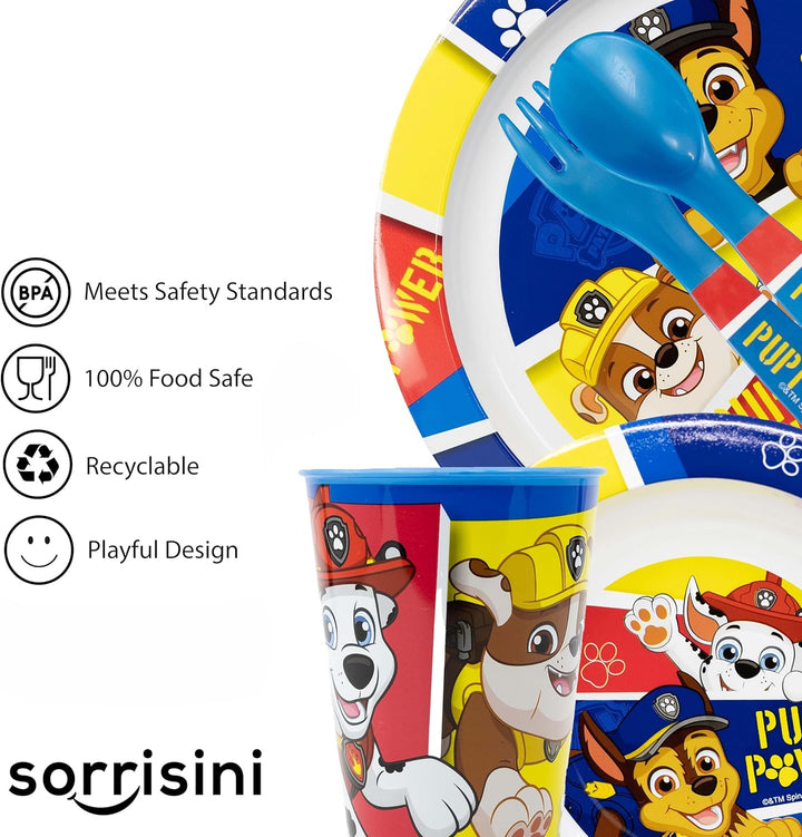 Sorrisini Kindergeschirr set Paw Patrol, Wiederverwendbares geschirr Set, Kinder Essgeschirr, Microw