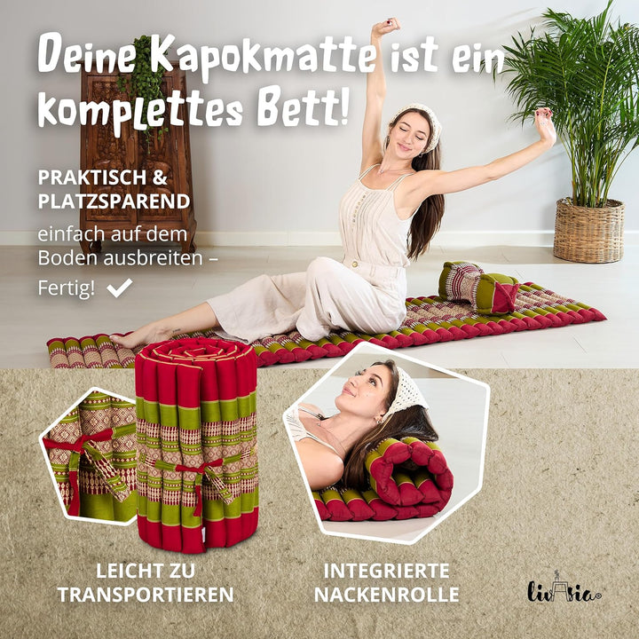 livasia Rollmatte Rollmatratze L-200x110x4,5cm, Gästebett Gästematratze 1 Person, Reisebett Kofferra