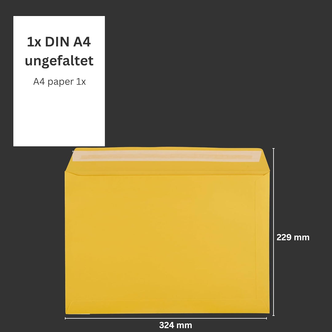 50 Stück, Farbige Briefumschläge, DIN C4, Haftklebung mit Abziehstreifen, Gerade Klappe, 130 g/qm Co