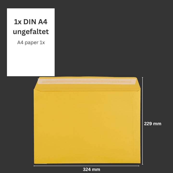 50 Stück, Farbige Briefumschläge, DIN C4, Haftklebung mit Abziehstreifen, Gerade Klappe, 130 g/qm Co