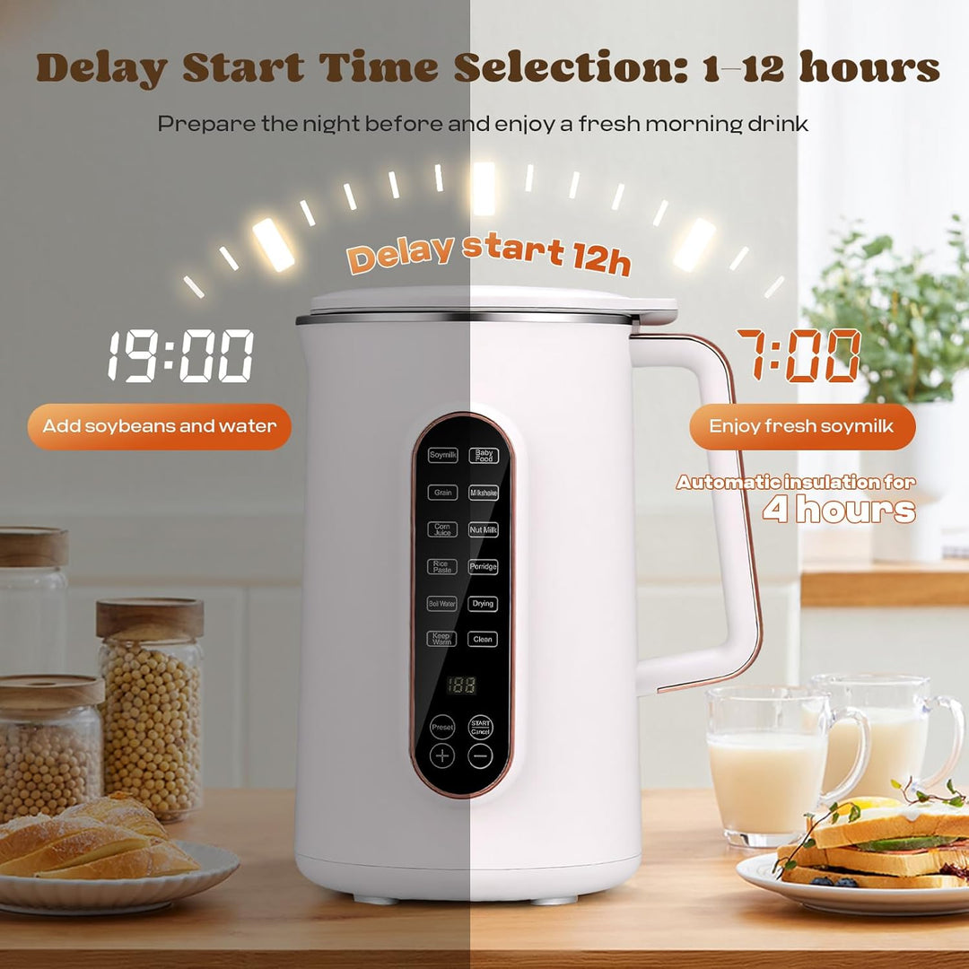 Moongiantgo 1,2L Nussmilchbereiter, 8-in-1 Automatische Sojamilchmaschine für Mandel-, Hafer- & Milc