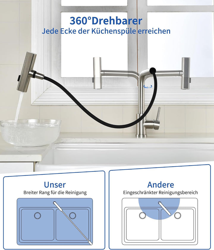 Wasserhahn Küche,Hochdruck Küchenarmatur mit Ausziehbar Brause,Wasserfall Armatur Küche mit 3 Strahl