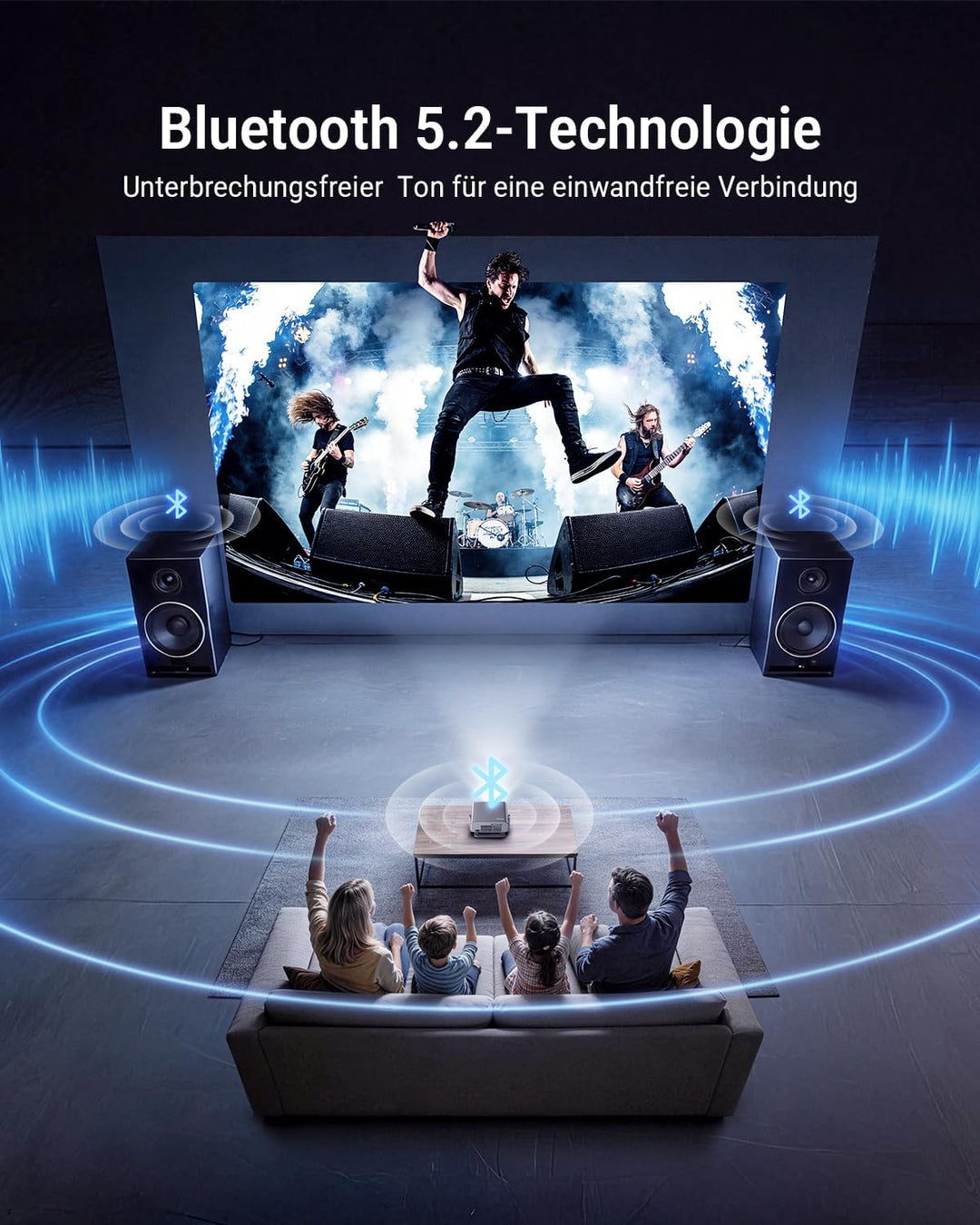 Smart Beamer mit Autofokus & automatischer Trapezkorrektur, WiFi Bluetooth Full HD 1080P, 500 ANSI