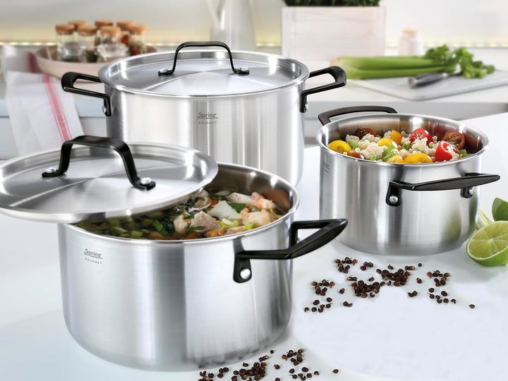 Spring Topf-Set GOURMET, 4-teilig, Mehrschichtige Töpfe mit Deckel aus Edelstahl, Backofengeeignet,