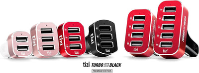 tizi Turbo 3X Black Premium Edition (7,2A), zuverlässiges 3-Fach USB-Auto-Ladegerät mit hochwertigem
