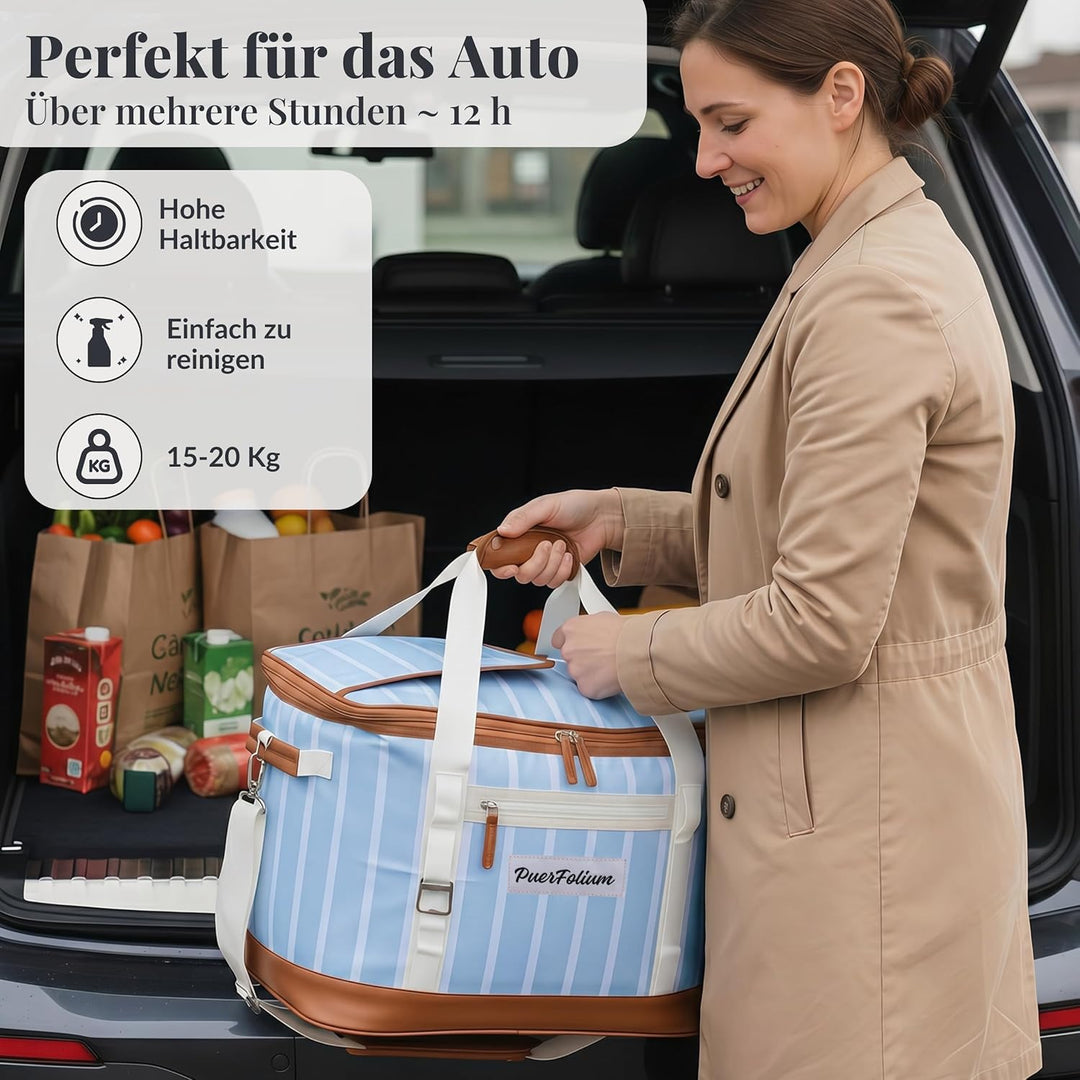 Kühltasche 45L Gross Faltbar XXL Wasserdicht Tragbar Mit Oberklappe Für Strand Camping Auto Picknick