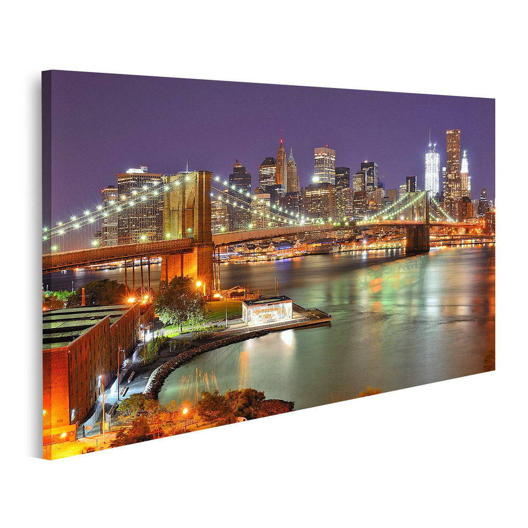 islandburner Bild auf Leinwand Manhattan Skyline Nacht Bilder Wandbilder Poster Leinwand 80x40cm, Le