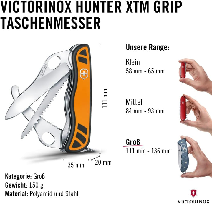 Victorinox Taschenmesser Hunter XT Grip (6 Funktionen, Feststellbare Waidklinge, Kordel) orange/schw
