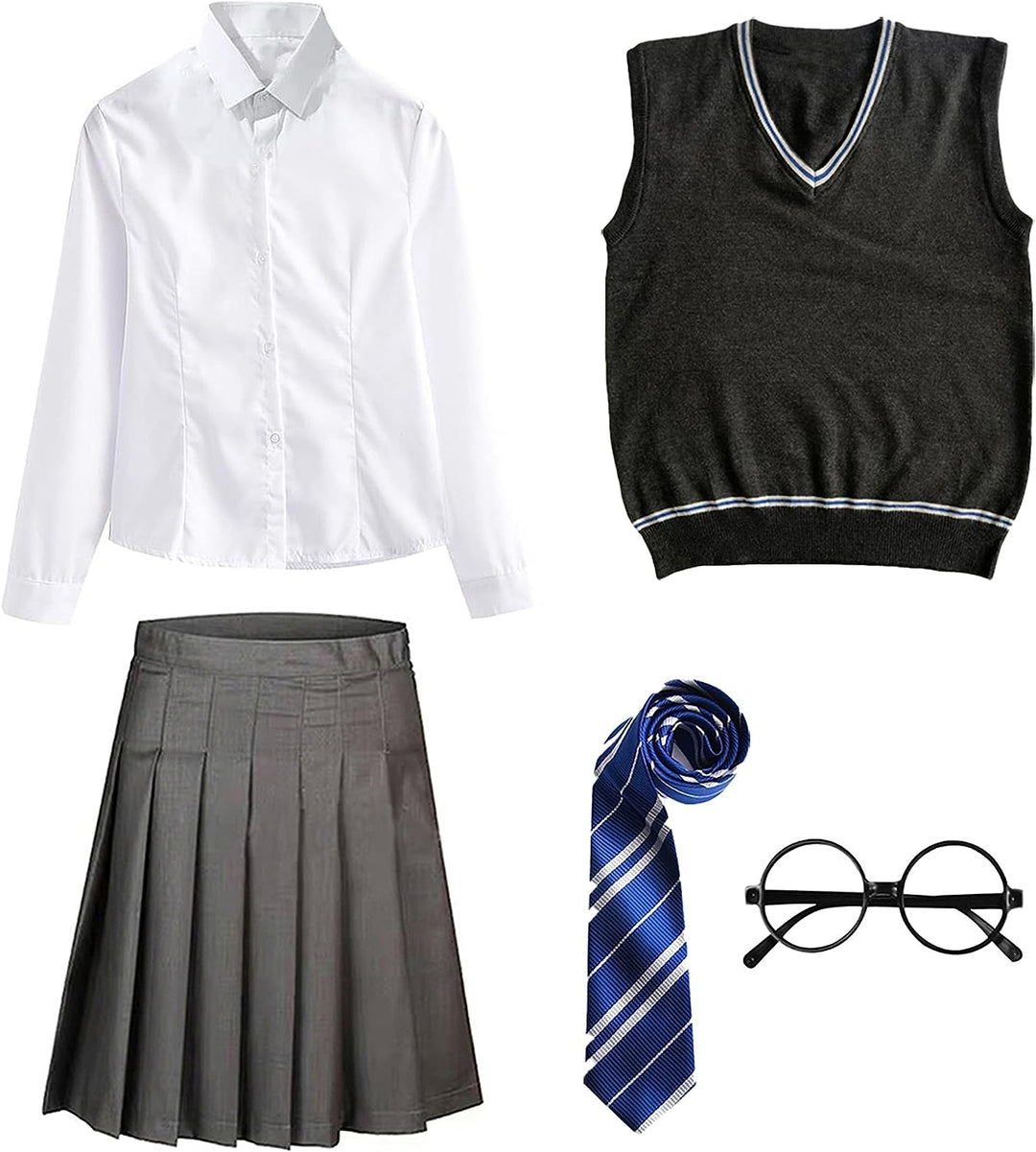 FStory&Winyee Zauberer Set Bluse Rock Weste Krawatte Brille Kostüm Zubehör für Kinder Erwachsene Zub