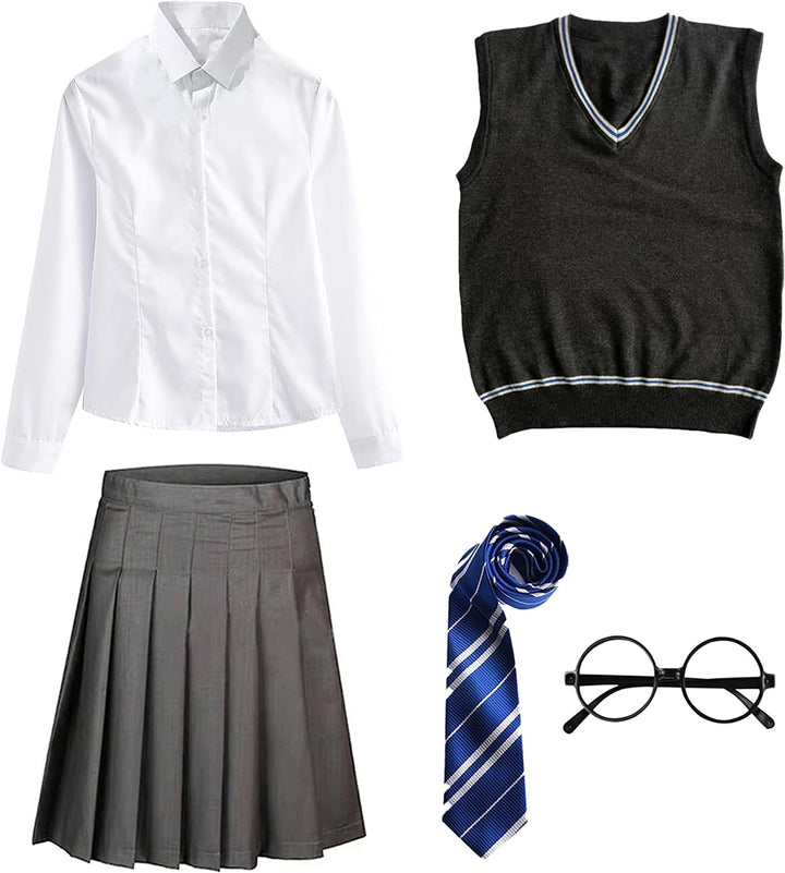 FStory&Winyee Zauberer Set Bluse Rock Weste Krawatte Brille Kostüm Zubehör für Kinder Erwachsene Zub