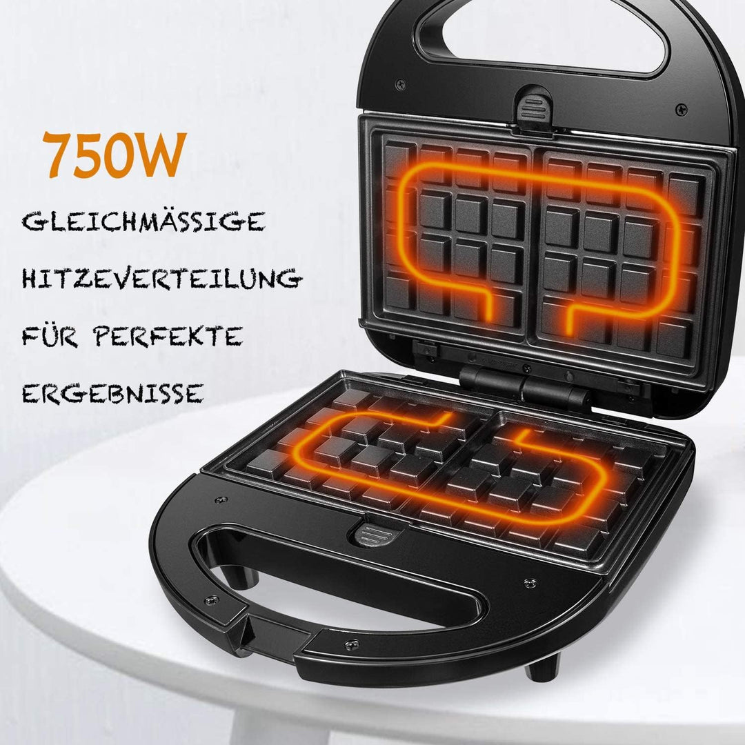 Sandwich Maker, Waffle Maker, 3-in-1 Panini Toaster 750W mit abnehmbaren Antihaftplatten, LED-Anzeig