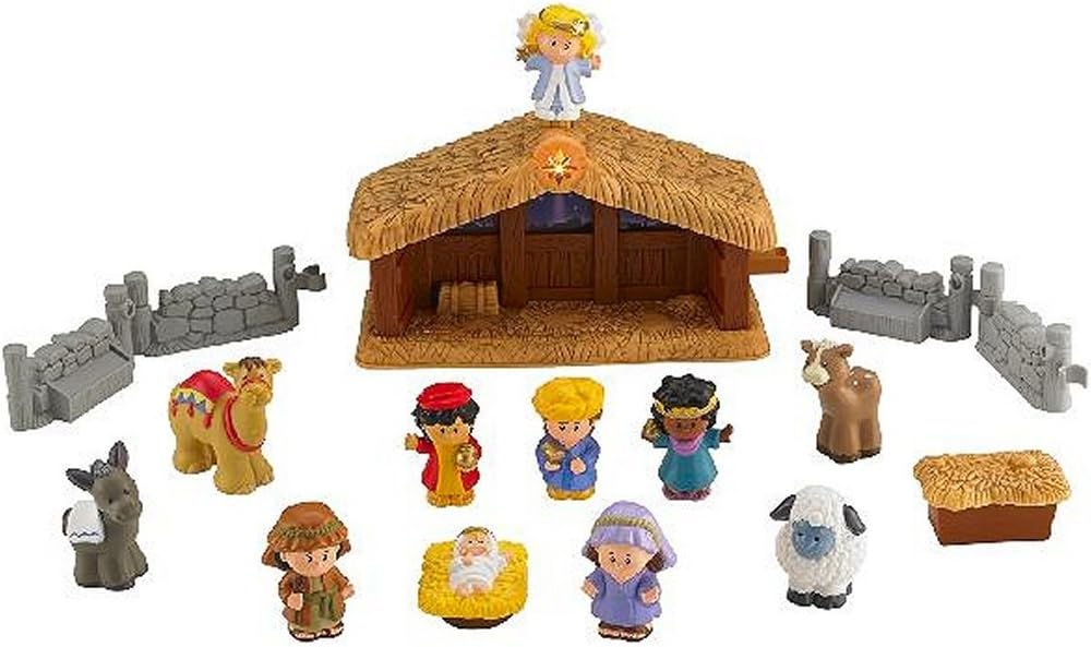 Fisher-Price J4506 - Little People Weihnachtskrippe Geschenkset, mit 11 Figuren und 5 Zubehörteilen,