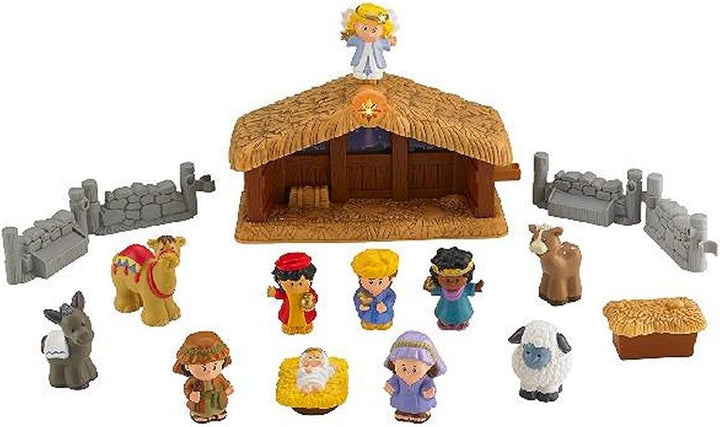 Fisher-Price J4506 - Little People Weihnachtskrippe Geschenkset, mit 11 Figuren und 5 Zubehörteilen,