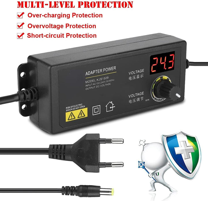 3-36V Einstellbares Netzteil, LED AC DC Adapter, Universal Anti-Interferenz SCHWARZ Netzteil 60W 1,7