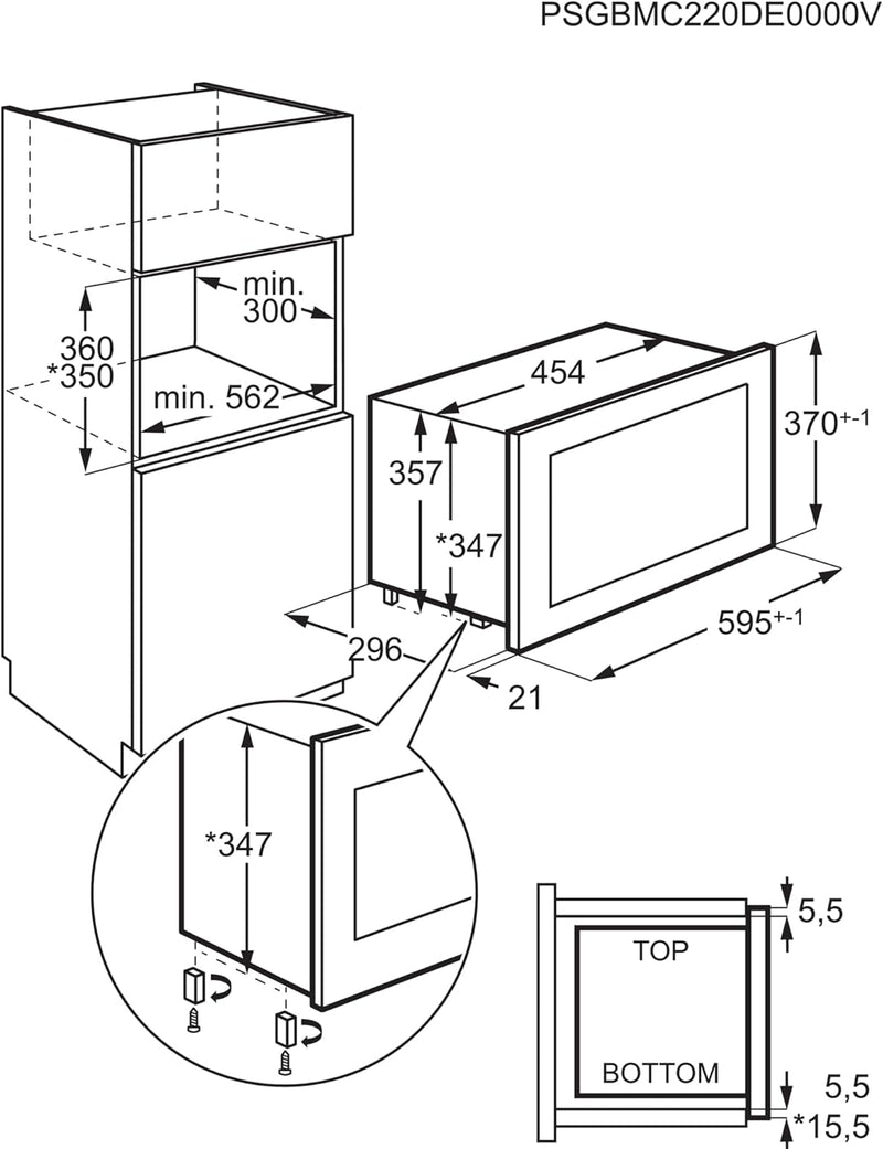 AEG MBB1756SEM 60cm Einbau-Mikrowelle / Touch-Bedienung / Display mit Uhr ohne Grill 596 mm / 800 Wa