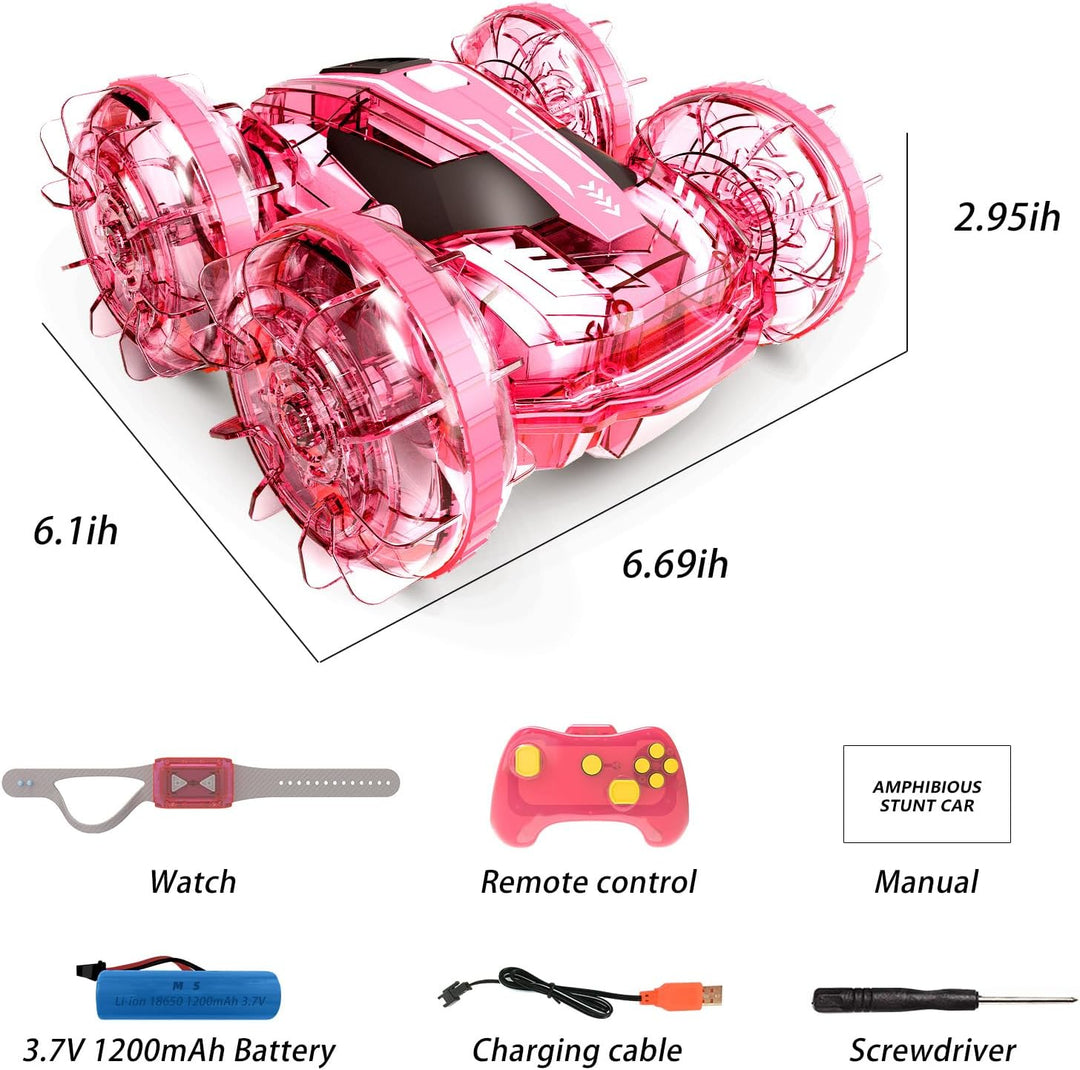 Tecnock 2024 Amphibisches Ferngesteuertes Auto Boot für Kinder, 4WD RC Stunt Auto mit Handsteuerung,
