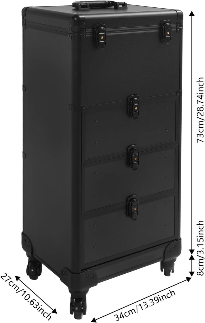 OUKANING Professioneller Schminkkoffer Trolley mit Schloss, 3 Schubladen und Teleskopgriff, Stossfes