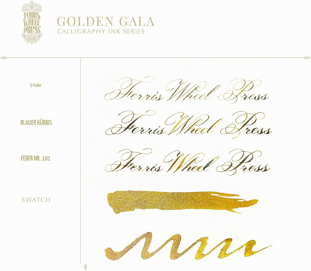 Ferris Wheel Press Calligraphy Ink | Deep gold with gold shimmer | 28ml, Deep gold with gold shimmer