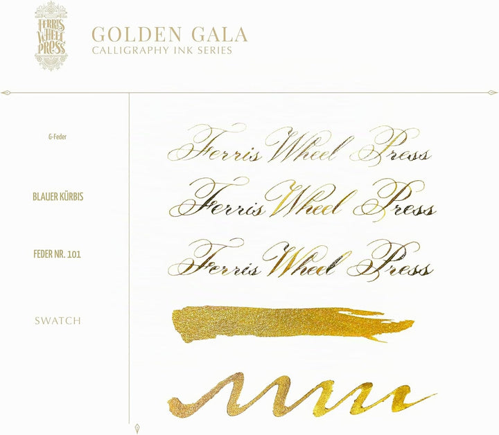 Ferris Wheel Press Calligraphy Ink | Deep gold with gold shimmer | 28ml, Deep gold with gold shimmer