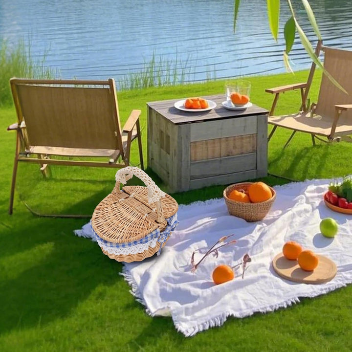 Weidenpicknickkorb mit Deckel und Griff, Picknickkorb für Camping -Gemüse -Pickeln, Doppelöffnungsde