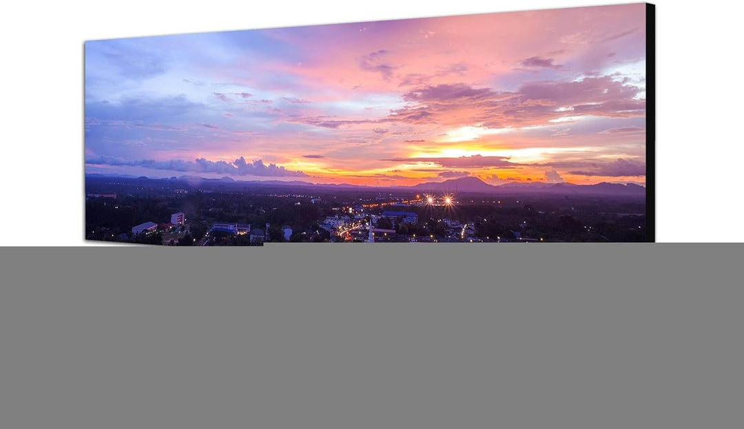 Paul Sinus Art Panoramabild auf Leinwand und Keilrahmen 150x50cm Thailand Stadt Wolkenhimmel Sonnenu