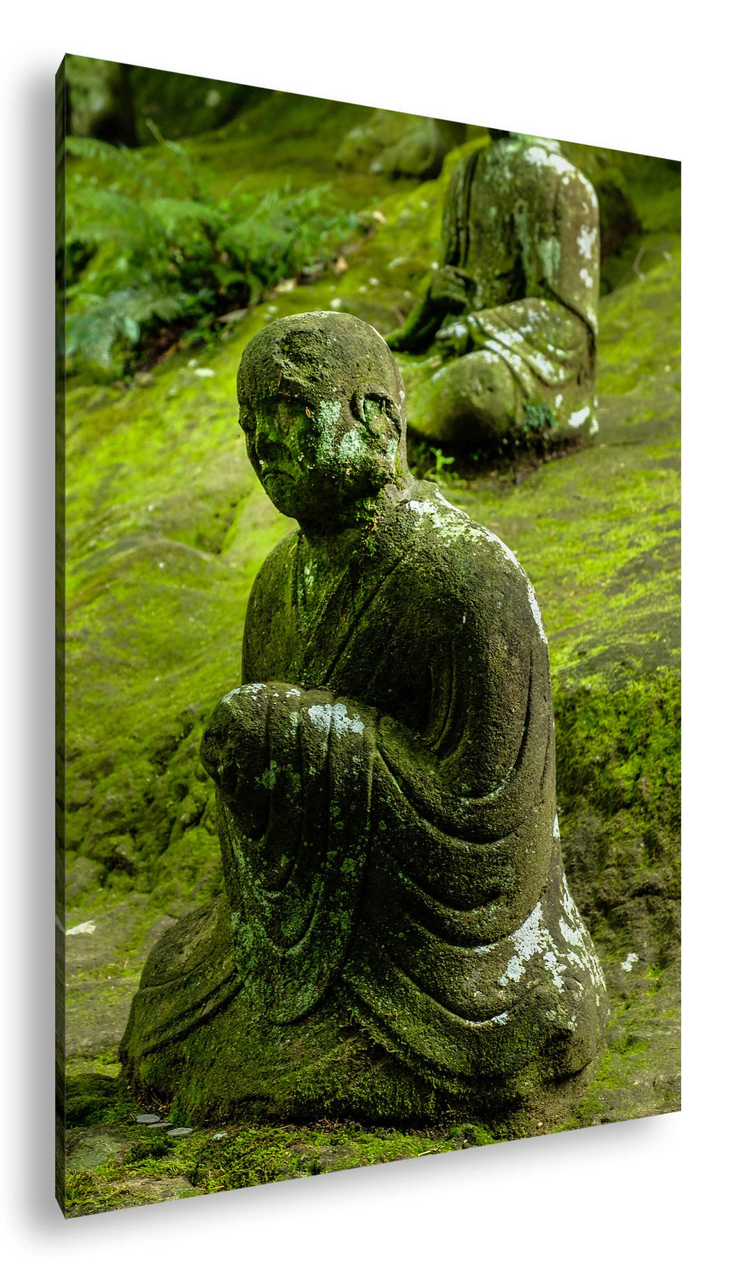 deyoli moosbedeckte Buddha Statue im Format: 80x60 als Leinwandbild, Motiv fertig gerahmt auf Echtho
