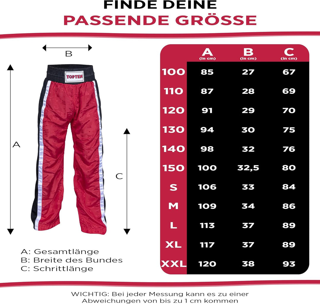 TOP TEN Kickboxhose „Mesh“ Rot - Schwarz XXL, Rot - Schwarz XXL