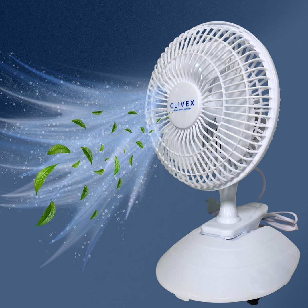 Ventilator mit Klammer und Clip, 15 cm (15 W), 2 Geschwindigkeitsstufen, inklusive Basis zur Verwend