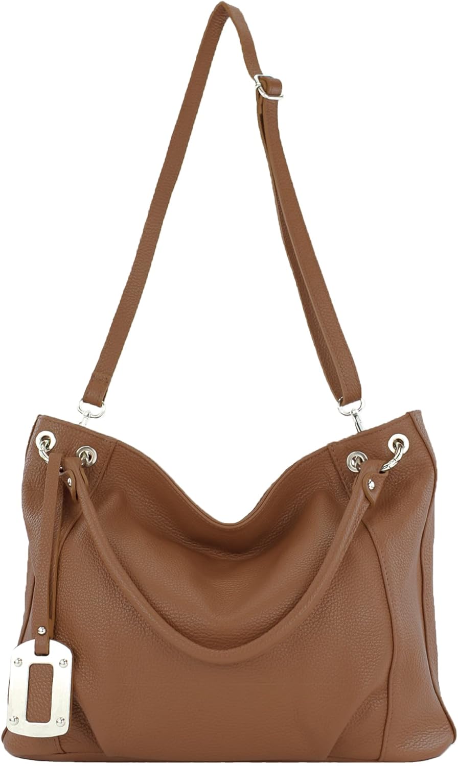 modamoda de - T339 - ital. Schultertasche Shopper aus Leder Schokobraun, Schokobraun