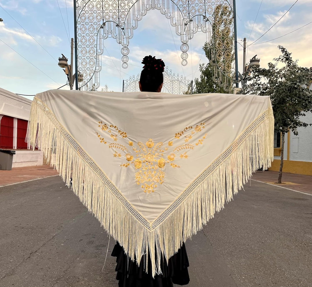 La Senorita Spanischer Manton Tuch Schal bestickt. Flamenco-Tücher für das Fair-, Sevillana- oder Fl