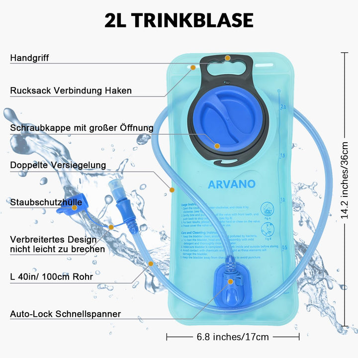Fahrradrucksack Trinkrucksack 6L Klein Rucksack mit Trinkblase 2L, Ultraleicht Bike Rucksack Skiruck