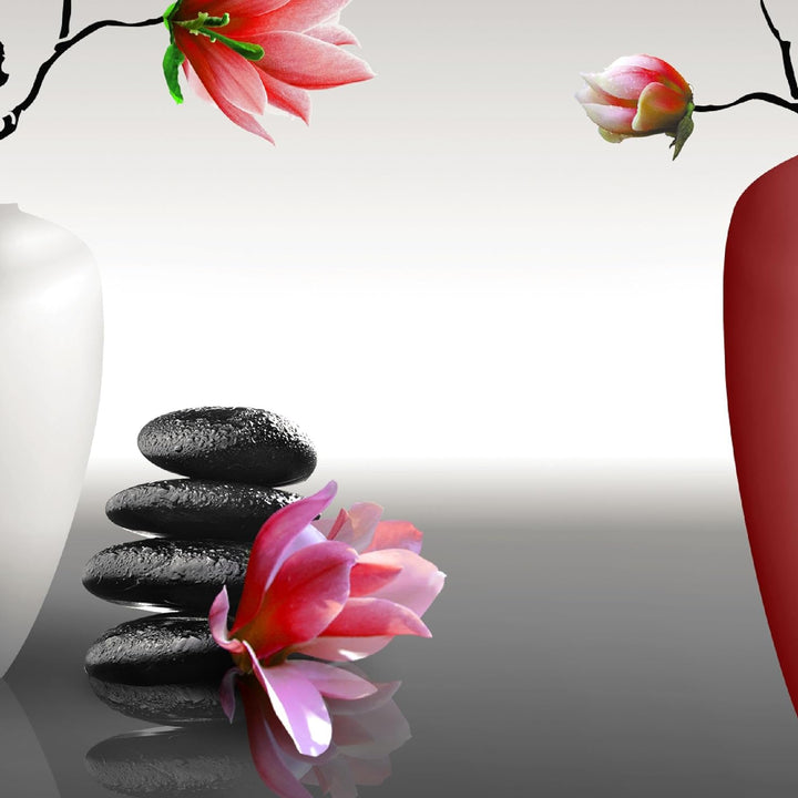 Runa Art Wandbilder Blumen Magnolien 5 Teilig Bild auf Vlies Leinwand Deko Wohnzimmer Spa Rot Grau 0